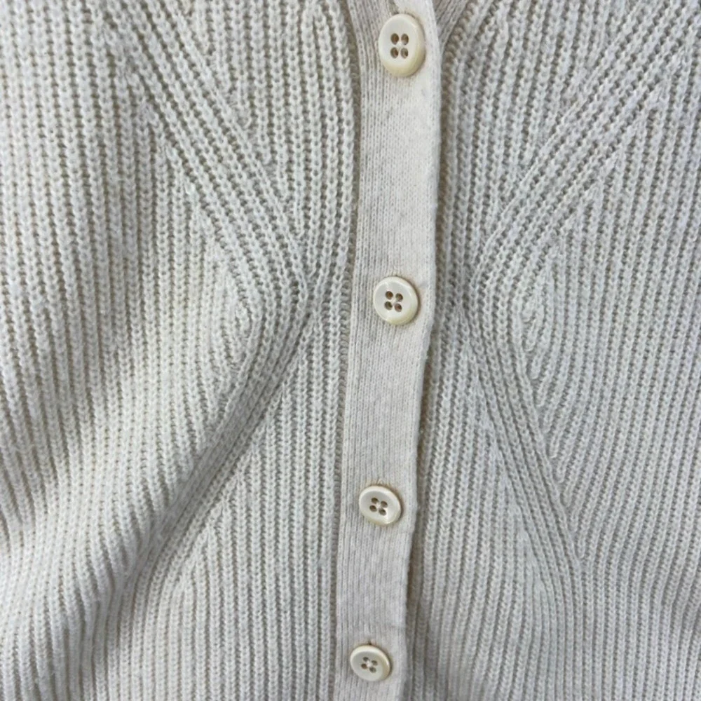 Cabi Cardigan Womens Sz M Cream Knit Button Front V Neck‎ Long Sleeve Long Line